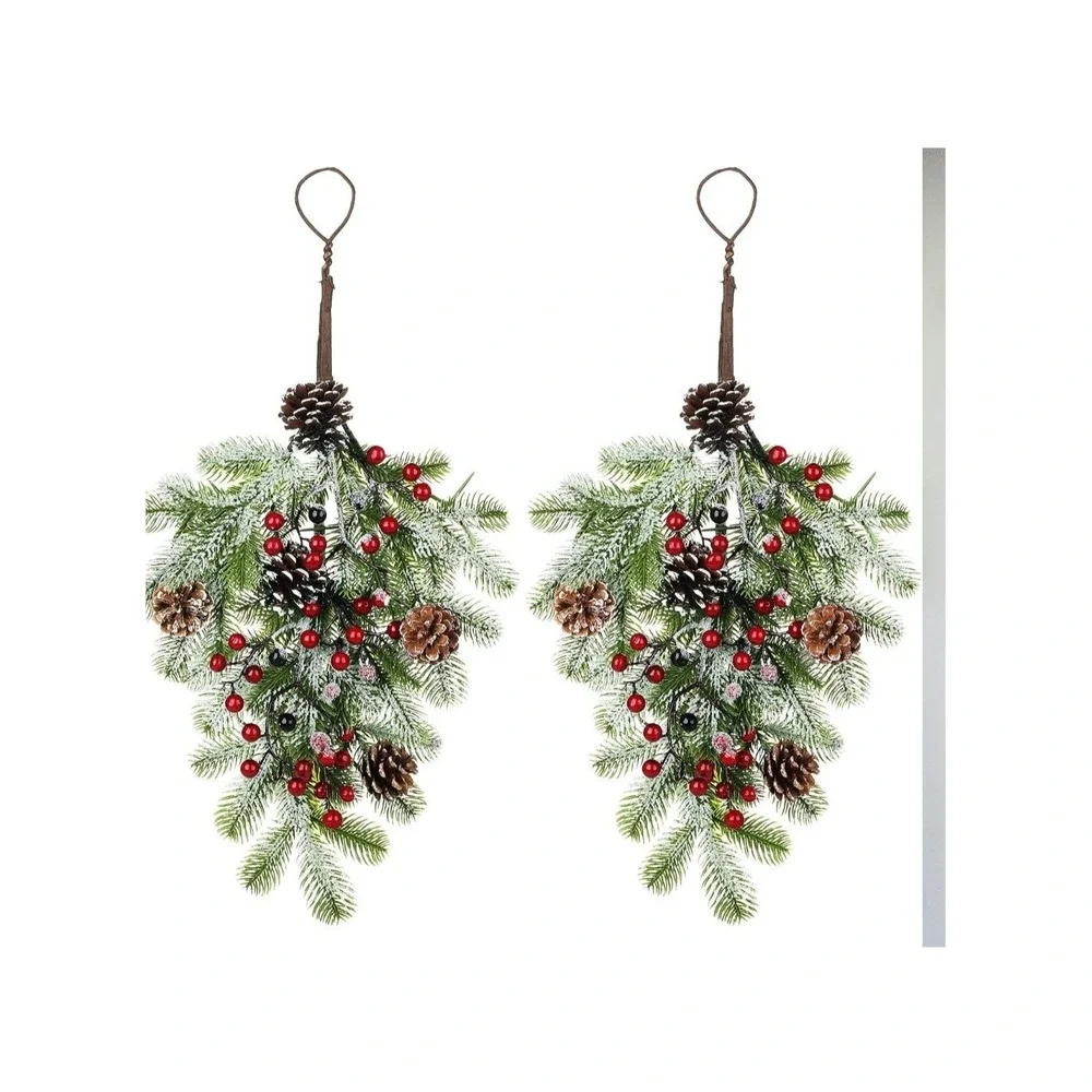 FineCheer Artificial Pine Christmas Swag Hanging Decor 18x11in Pinecones Berries